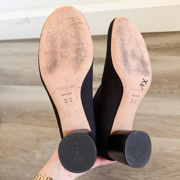 Vince Black Tasha Round Toe Knit Sock Booties 9 - Picture 5 of 7